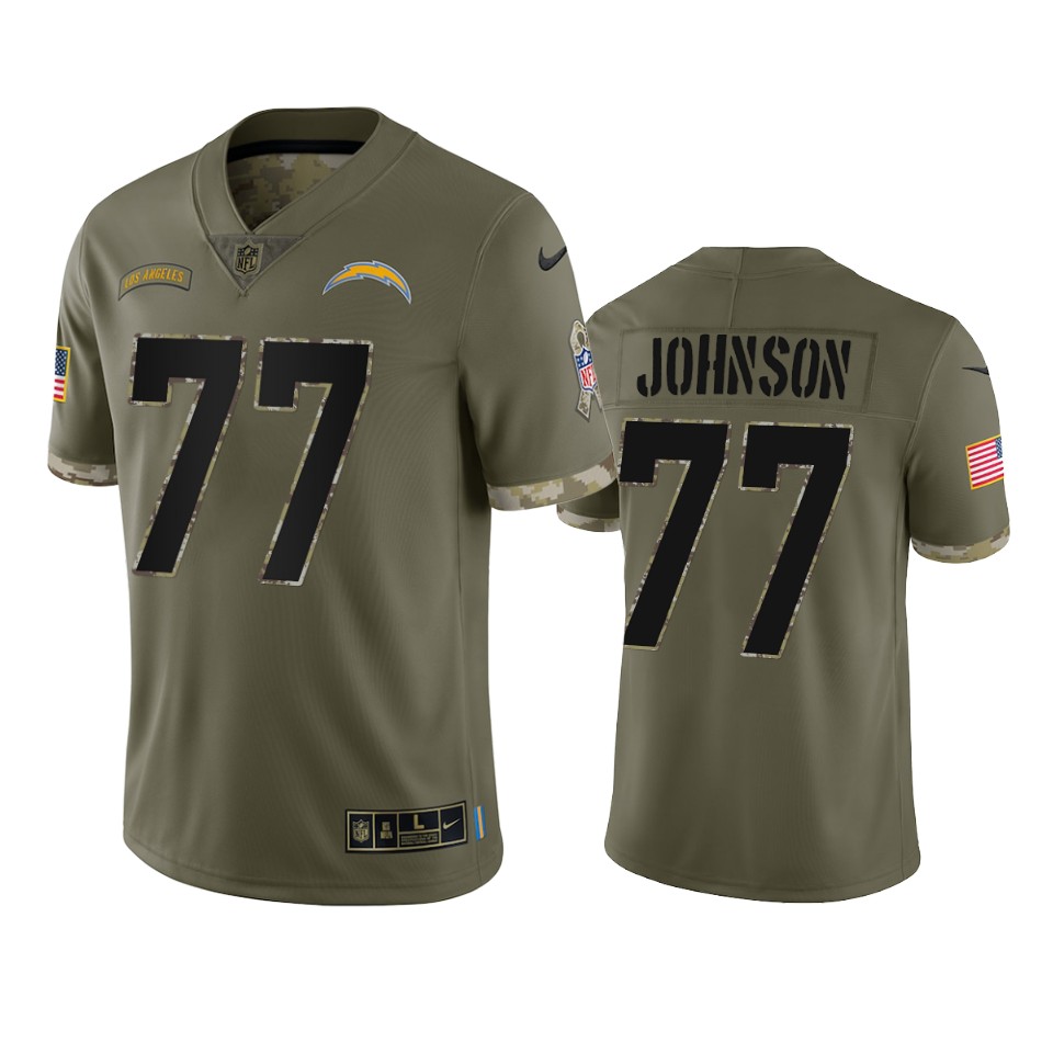  Mens Los Angeles Chargers #77 Zion Johnson Olive 2022 Salute To Service Jersey 