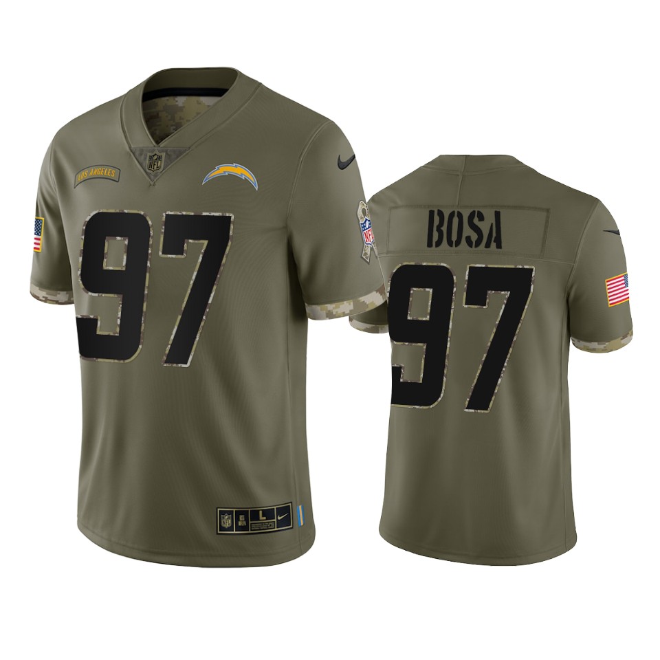 Mens Los Angeles Chargers #97 Joey Bosa Olive 2022 Salute To Service Jersey 