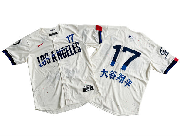 Mens Los Angeles Dodgers #17 Shohei Ohtani Japan Name Nike Cream 2024 City Connect Limited Player Jersy 