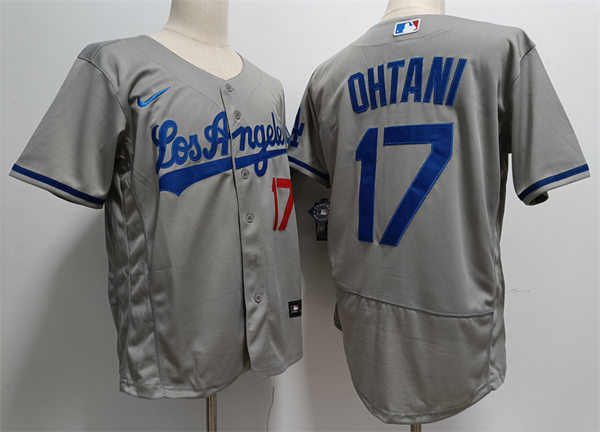  Mens Los Angeles Dodgers #17 Shohei Ohtani Nike Grey Los Angeles FlexBase Player Jersey 
