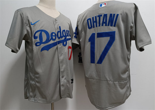  Mens Los Angeles Dodgers #17 Shohei Ohtani Nike Grey Road FlexBase Player Jersey 
