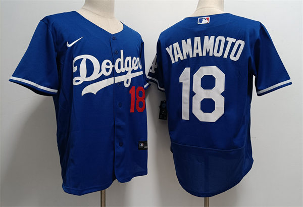  Mens Los Angeles Dodgers #18 Yoshinobu Yamamoto Nike Royal Alternate FlexBase Player Jersey 