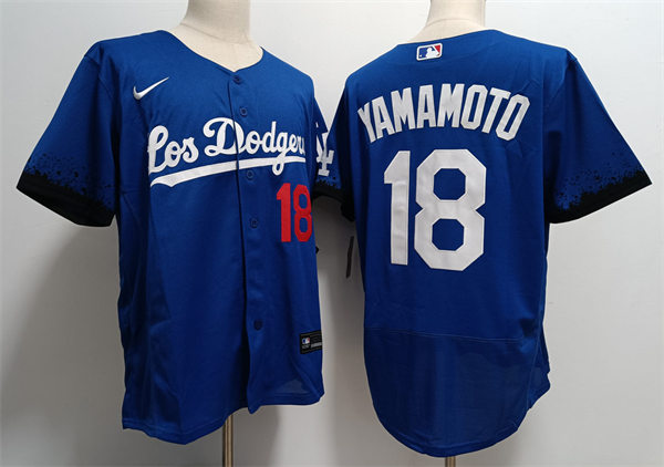  Mens Los Angeles Dodgers #18 Yoshinobu Yamamoto Nike Royal City Connect Jersey 
