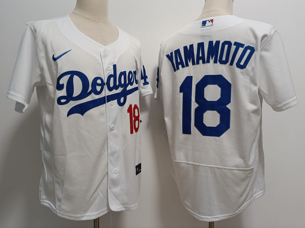  Mens Los Angeles Dodgers #18 Yoshinobu Yamamoto Nike White Home FlexBase Player Jersey 