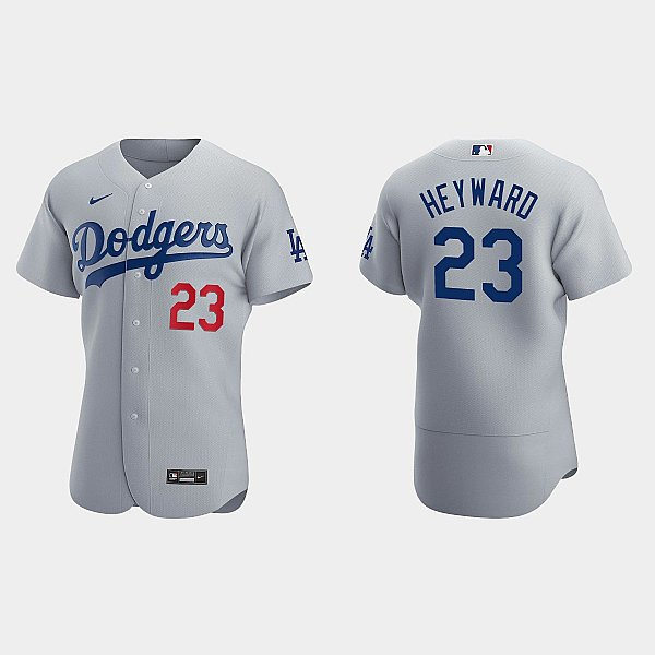 Mens Los Angeles Dodgers #23 Jason Heyward Nike Grey Road FlexBase Player Jersey 