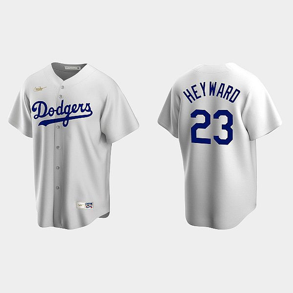  Mens Los Angeles Dodgers #23 Jason Heyward Nike White Cooperstown Jersey 