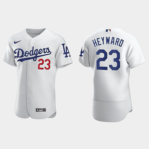  Mens Los Angeles Dodgers #23 Jason Heyward Nike White Home FlexBase Player Jersey 