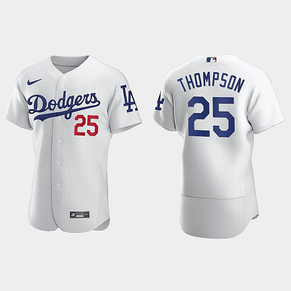  Mens Los Angeles Dodgers #25 Trayce Thompson Nike White Home FlexBase Player Jersey 