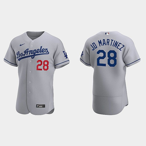  Mens Los Angeles Dodgers #28 J. D. Martinez Nike Grey Los Angeles FlexBase Player Jersey 