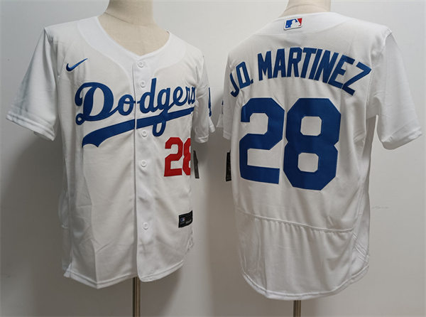  Mens Los Angeles Dodgers #28 J. D. Martinez Nike White Home FlexBase Player Jersey 