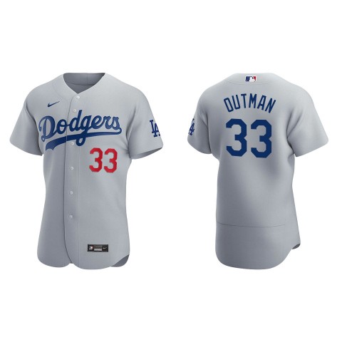 Mens Los Angeles Dodgers #33 James Outman Nike Grey Road FlexBase Player Jersey 