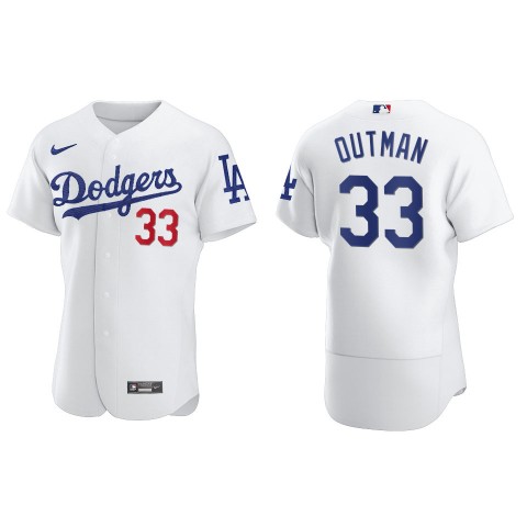  Mens Los Angeles Dodgers #33 James Outman Nike White Home FlexBase Player Jersey 
