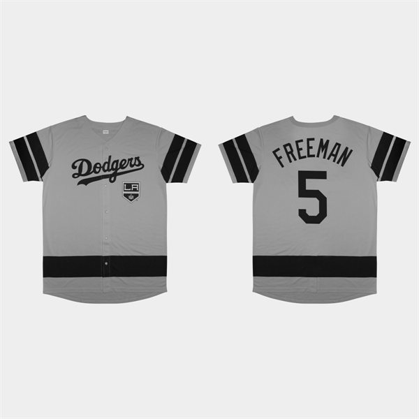  Mens Los Angeles Dodgers #5 Freddie Freeman Gray 2022 LA Kings Night Jersey 