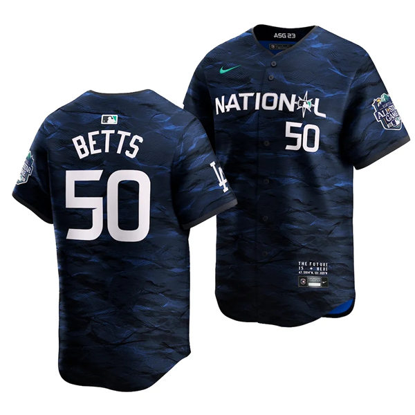  Mens Los Angeles Dodgers #50 Mookie Betts National League 2023 MLB All-Star Game Limited Player Jersey Navy 