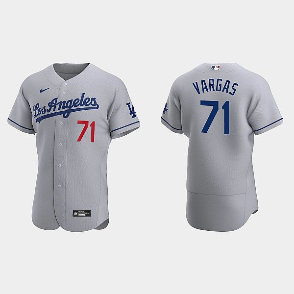  Mens Los Angeles Dodgers #71 Miguel Vargas Nike Grey Los Angeles FlexBase Player Jersey 