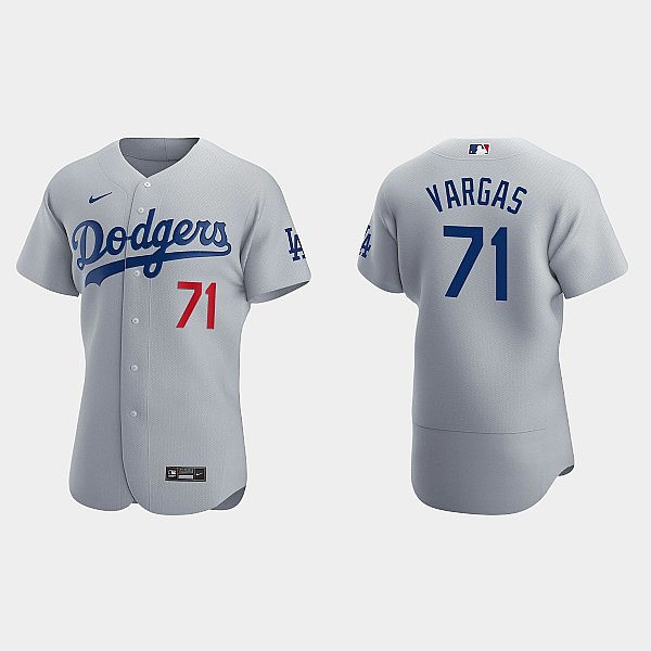  Mens Los Angeles Dodgers #71 Miguel Vargas Nike Grey Road FlexBase Player Jersey 