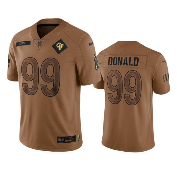  Mens Los Angeles Rams #99 Aaron Donald Brown 2023 Salute To Service Limited Jersey 
