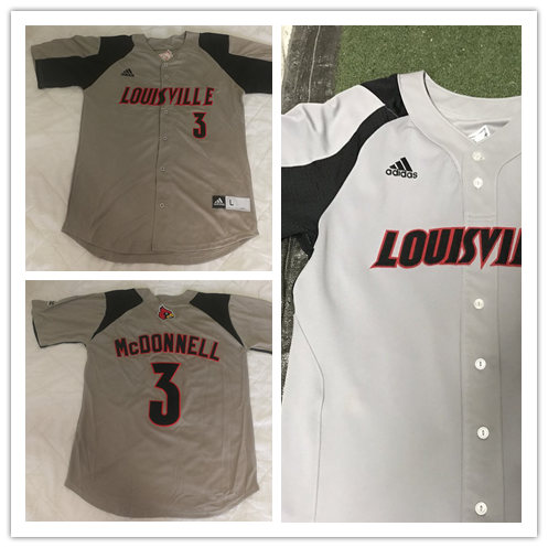  Mens Louisville Cardinals Grey With Black Adidas College Baseball Jersey 