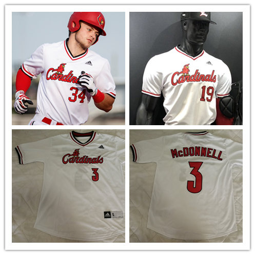  Mens Louisville Cardinals White Pullover Adidas College Baseball Jersey 