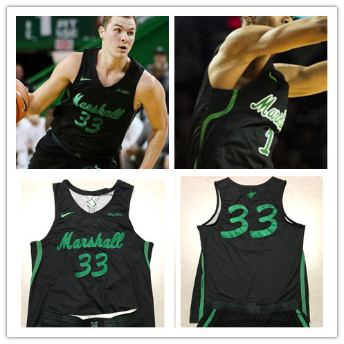  Mens Marshall Thundering Herd Custom Nike 2020 Black Basketball Game Jersey 