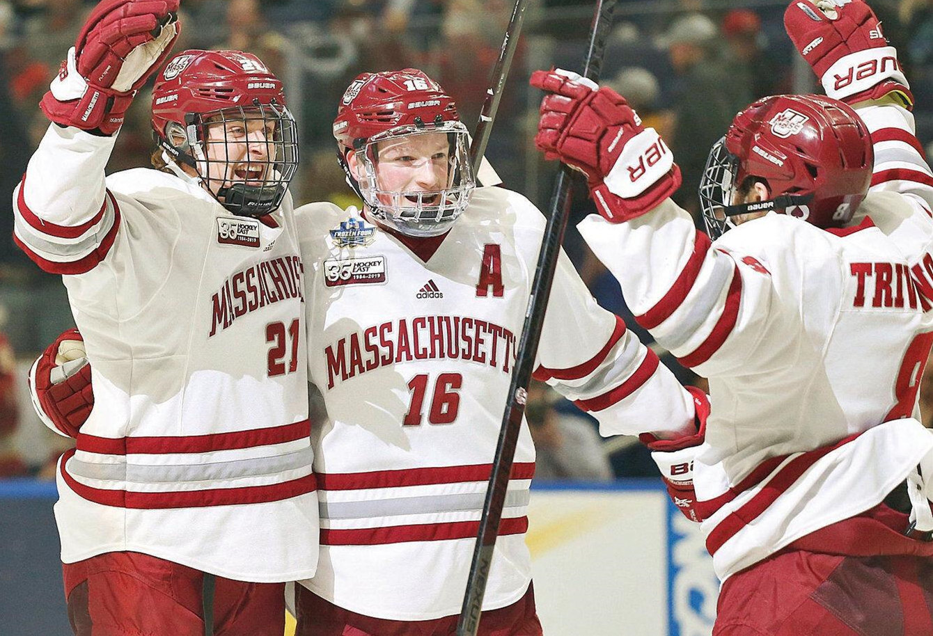  Mens Massachusetts Minutemen Cale Makar Mitchell Chaffee  John Leonard Filip Lindberg Custom 2016 Cream Adidas Hockey Jersey 