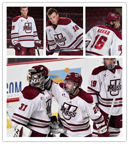  Mens Massachusetts Minutemen Custom Kevin Boyle Frank Vatrano Conor Sheary Michael Kostka Justin Braun Adidas White UMass Hockey Jersey 