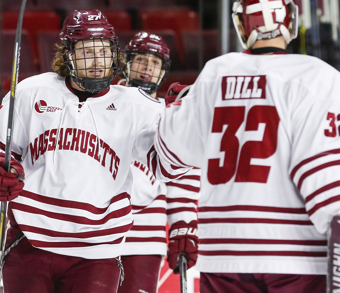  Mens Massachusetts Minutemen Custom Zac Jones Matt Irwin Joel Hanley Mario Ferraro Justin Braun 2016-19 White Adidas Hockey Jersey 