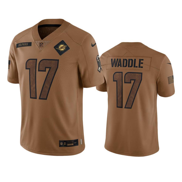  Mens Miami Dolphins #17 Jaylen Waddle Brown 2023 Salute To Service Limited Jersey 