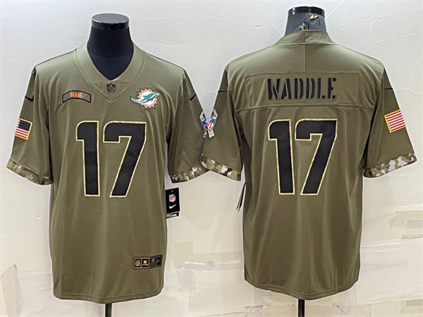  Mens Miami Dolphins #17 Jaylen Waddle Olive 2022 Salute To Service Limited Jersey 