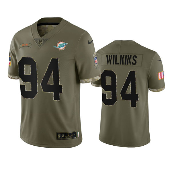  Mens Miami Dolphins #94 Christian Wilkins Olive 2022 Salute To Service Limited Jersey 