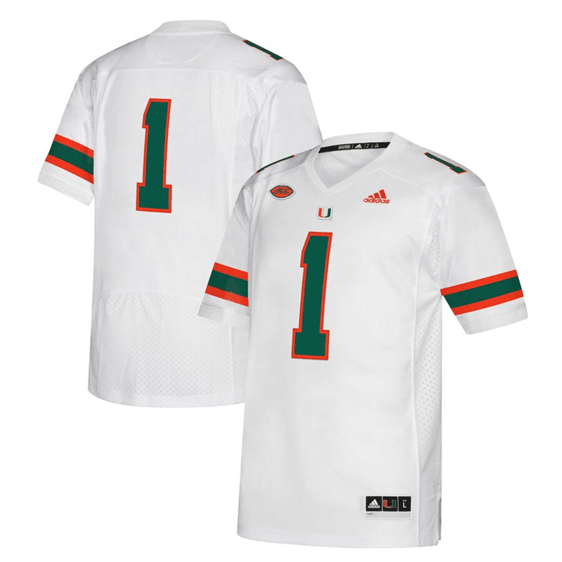  Mens Miami Hurricanes Custom Adidas White Football Game Jersey