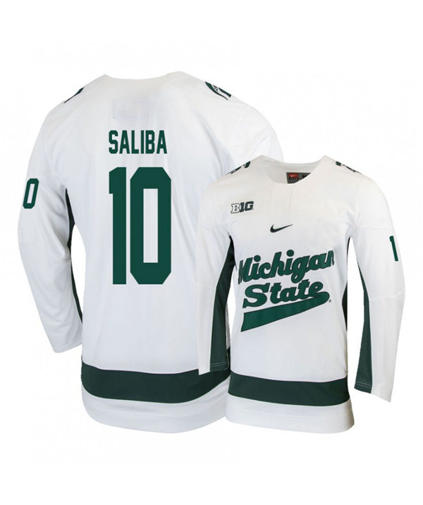  Mens Michigan State Spartans #10 Sam Saliba Stitched Nike White Hockey Jersey
