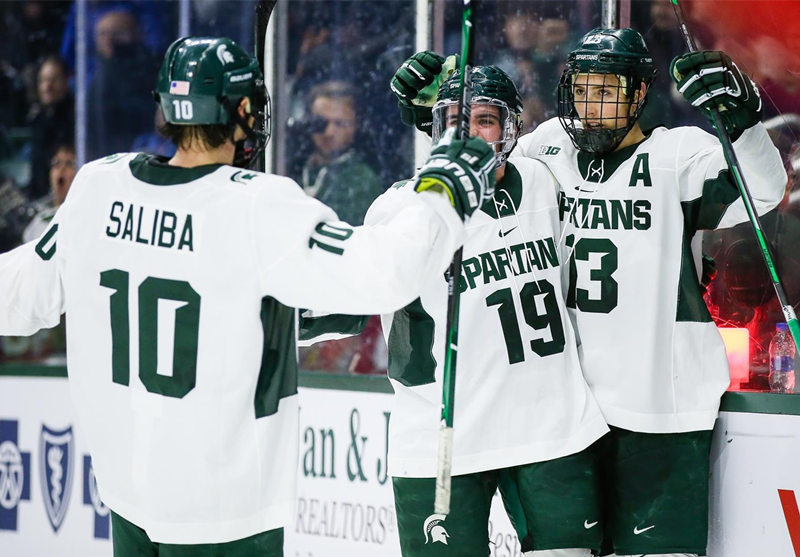  Mens Michigan State Spartans Custom 2018 White Spartans Nike Hockey Jersey  