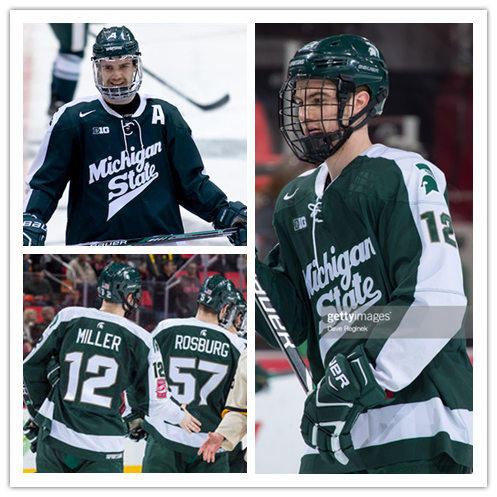  Mens Michigan State Spartans Custom Nike 2014 Green White Shoulder Hockey Jersey