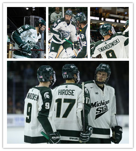  Mens Michigan State Spartans Custom Nike 2015 White Green Shoulder Hockey Jersey  