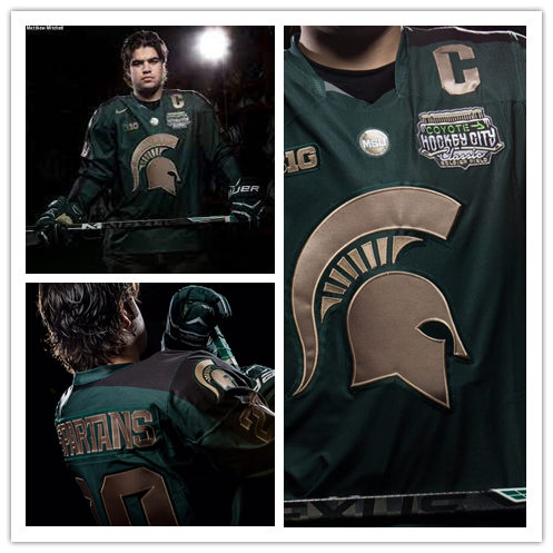 Mens Michigan State Spartans Custom Nike Green Gold 2015 City Classic Hockey Jersey 