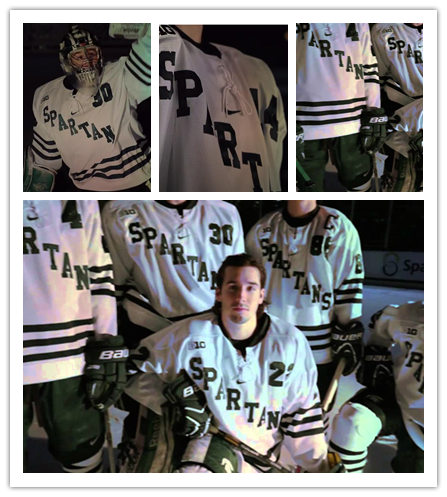  Mens Michigan State Spartans Custom Nike White 1966 throwback Hockey Jersey