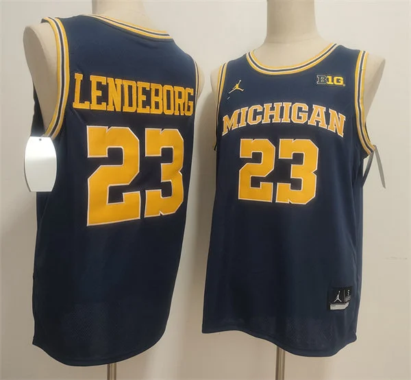  Mens Michigan Wolverines #23 Yaxel Lendeborg Navy Basketball Game Jersey 