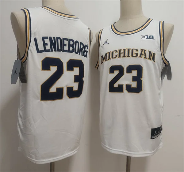  Mens Michigan Wolverines #23 Yaxel Lendeborg White Basketball Game Jersey 