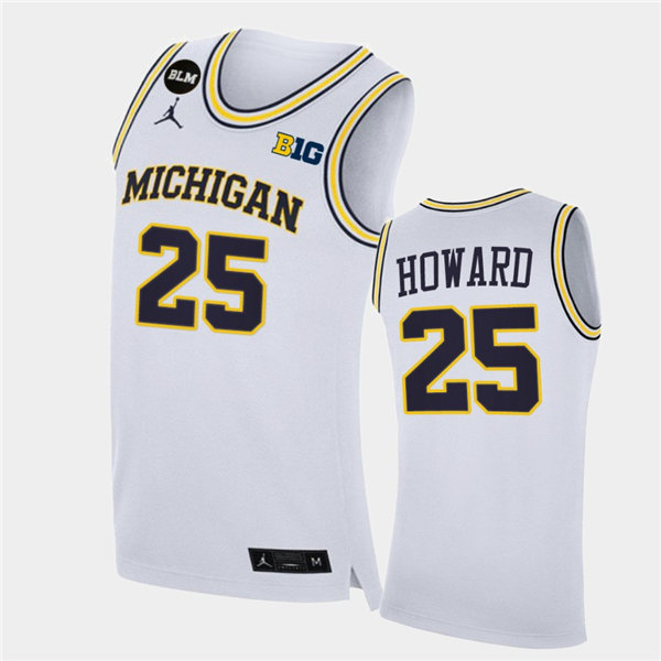  Mens Michigan Wolverines #25 Jace Howard White Jordan Brand College Basketball Game Jersey