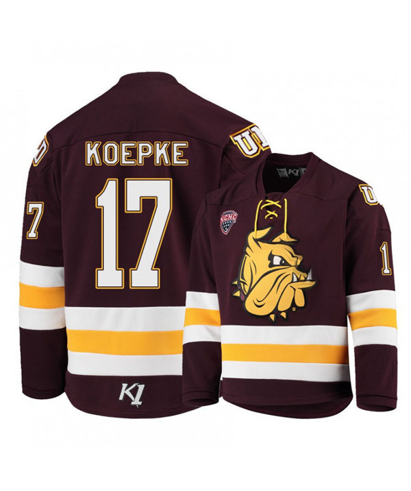  Mens Minnesota Duluth Bulldogs # 17 Cole Koepke Under Armour Maroon College Hockey Jersey