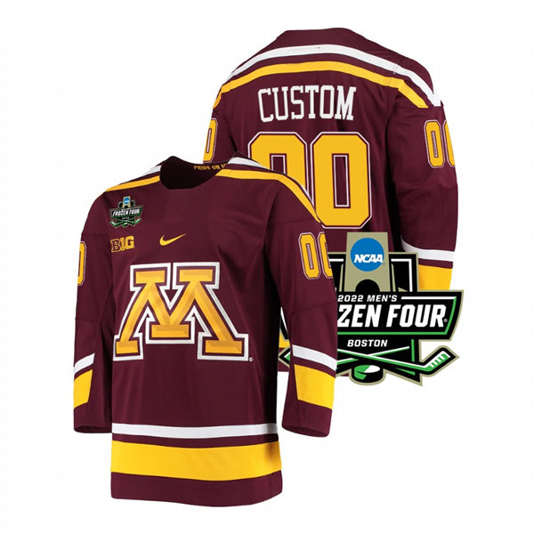  Mens Minnesota Golden Gophers Custom College Hockey 2022 Frozen Four Game Jersey Maroon 