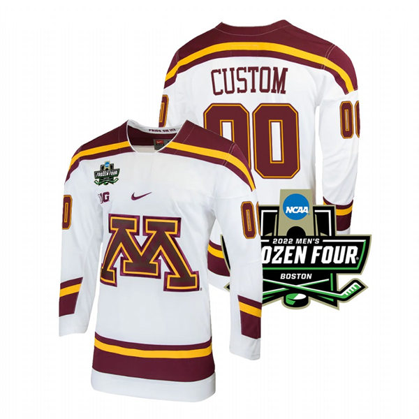  Mens Minnesota Golden Gophers Custom College Hockey 2022 Frozen Four Game Jersey White 