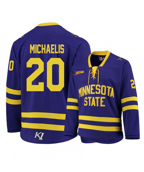  Mens Minnesota State Mavericks #20 Marc Michaelis Gemini Purple College Hockey Jersey