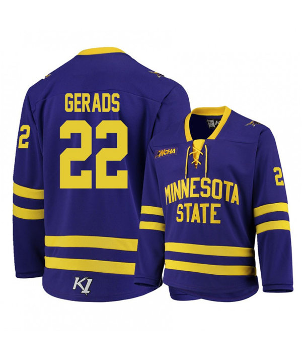  Mens Minnesota State Mavericks #22 Dallas Gerads Gemini Purple College Hockey Jersey