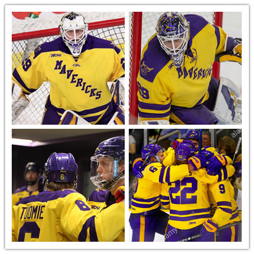  Mens Minnesota State Mavericks Custom Gemini Gold College Hockey Jersey 