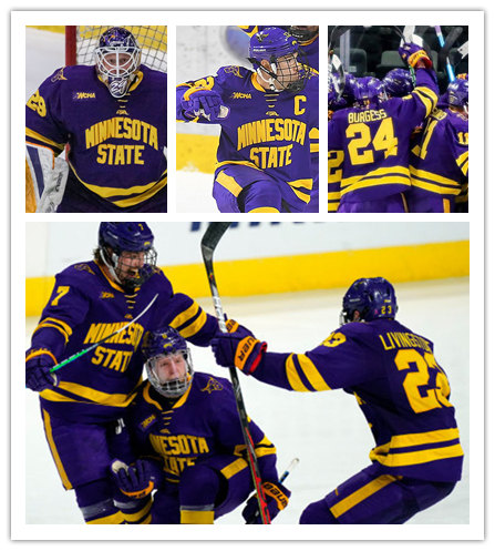  Mens Minnesota State Mavericks Custom Gemini Purple College Hockey Jersey 