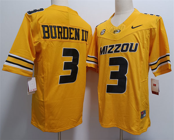  Mens Missouri Tigers #3 Luther Burden III Nike Gold College Football Game Jersey 