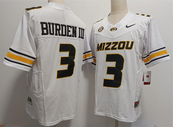  Mens Missouri Tigers #3 Luther Burden III Nike White F.U.S.E. College Football Game Jersey 