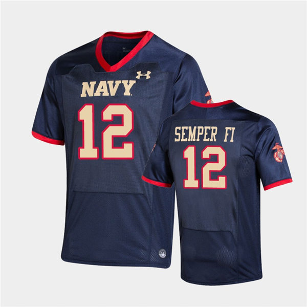 Mens Navy Midshipmen #12 Semper Fi Under Armour Navy USMC Special Game Football Jersey